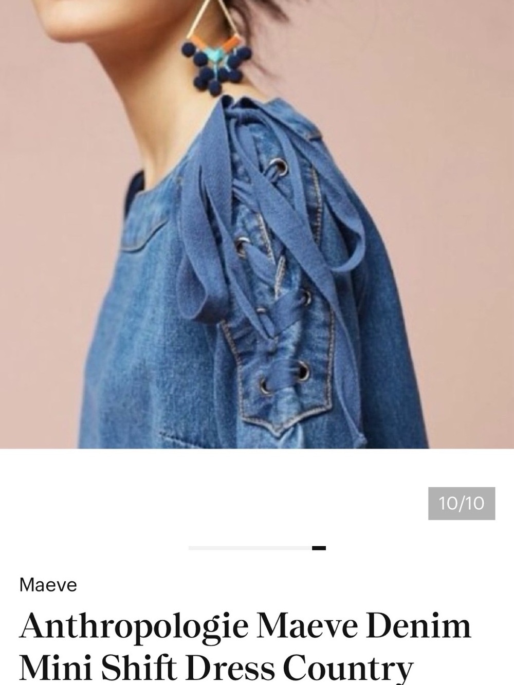Maeve Denim Cold-Shoulder Lace-Up Dress in Dark Blue